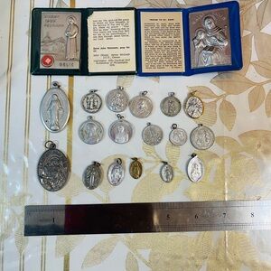Lot Of 19 VTG  Religious Christian Holy Medal Cross Pendants Prayer Amulet